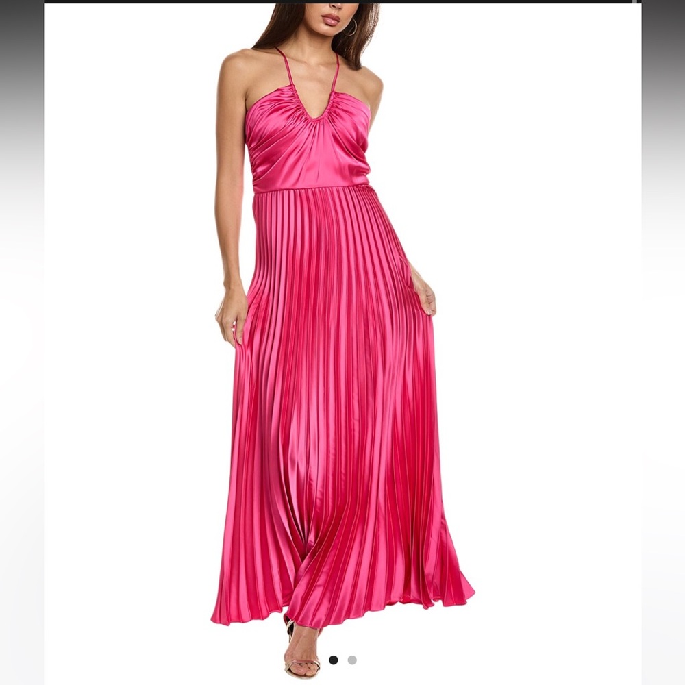 Hot Pink Pleated evening gown dress